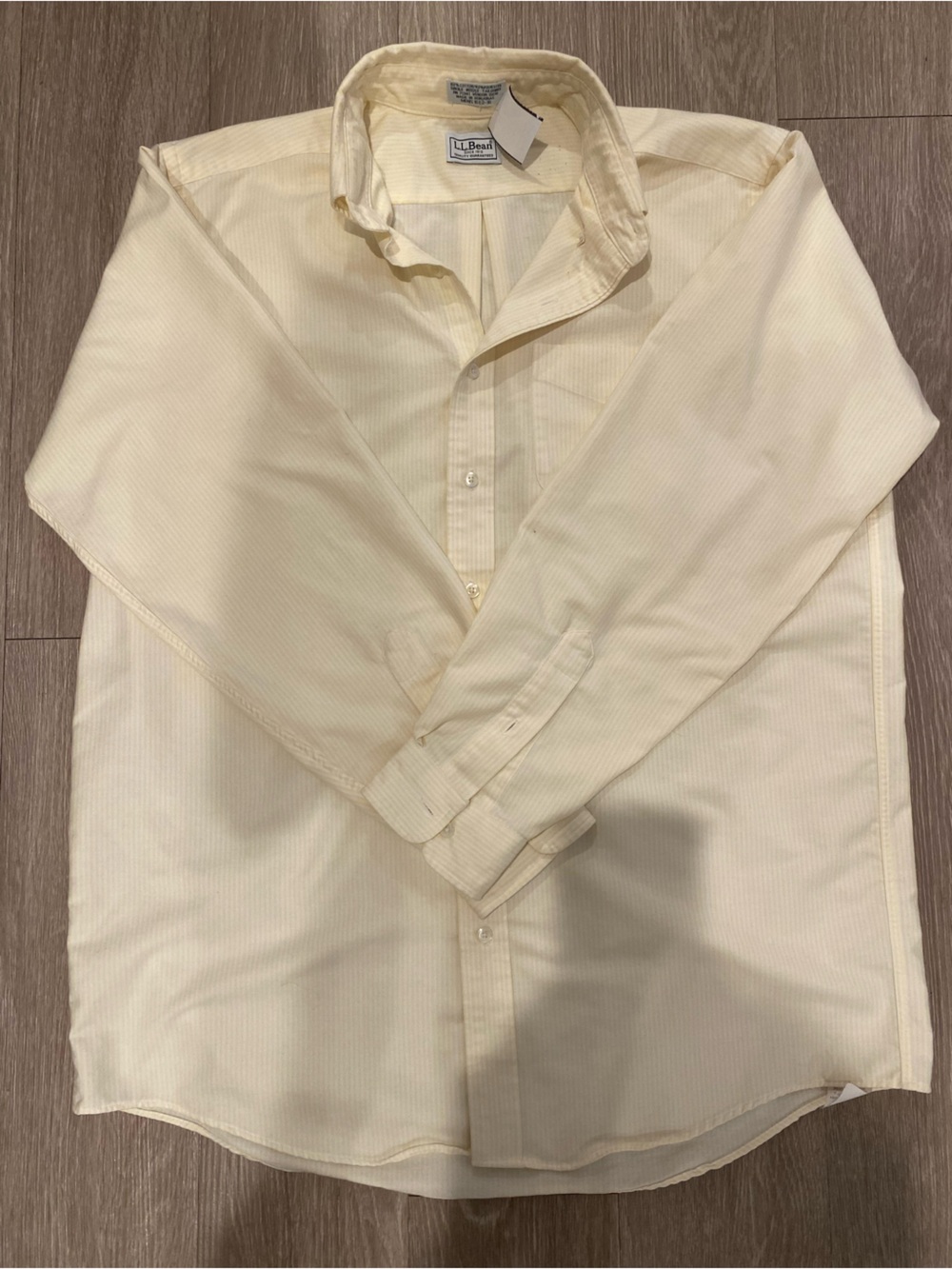 Vintage L.L. Bean Button Down Mens XL/2XL 16.5-36 Yellow White Striped VTG